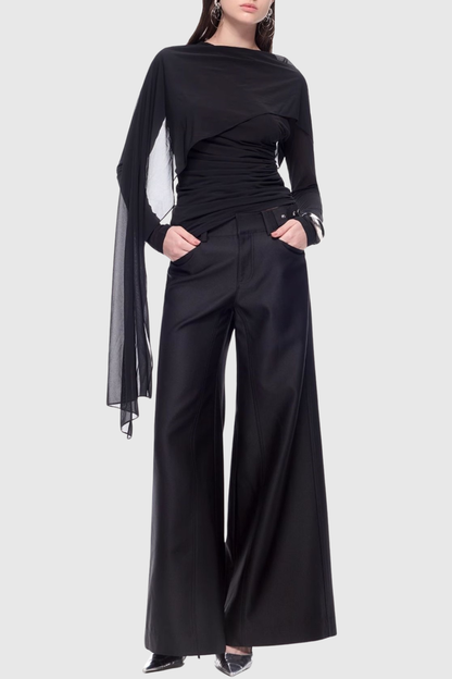 Dania Asymmetrical Shawl Mesh Top