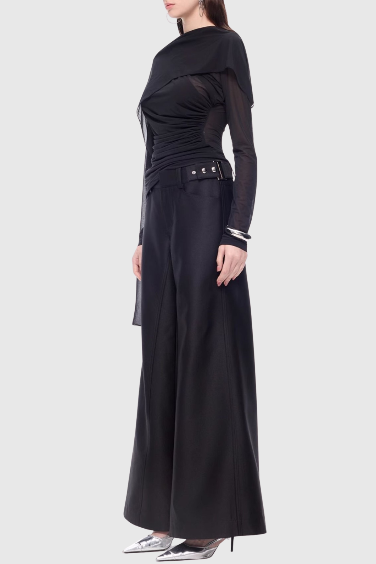 Dania Asymmetrical Shawl Mesh Top
