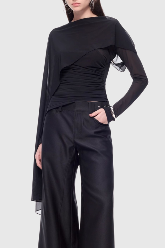Dania Asymmetrical Shawl Mesh Top