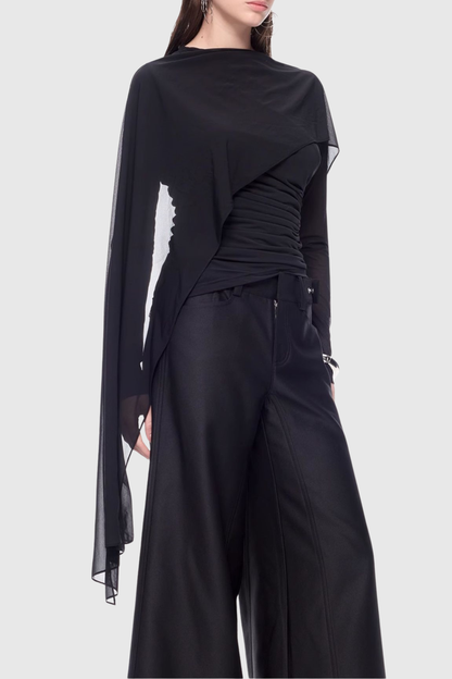 Dania Asymmetrical Shawl Mesh Top