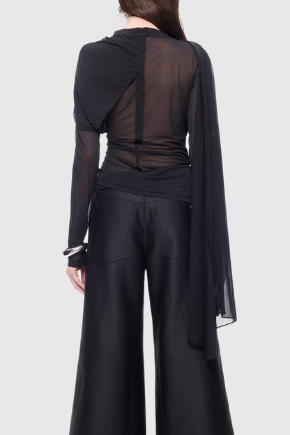 Dania Asymmetrical Shawl Mesh Top
