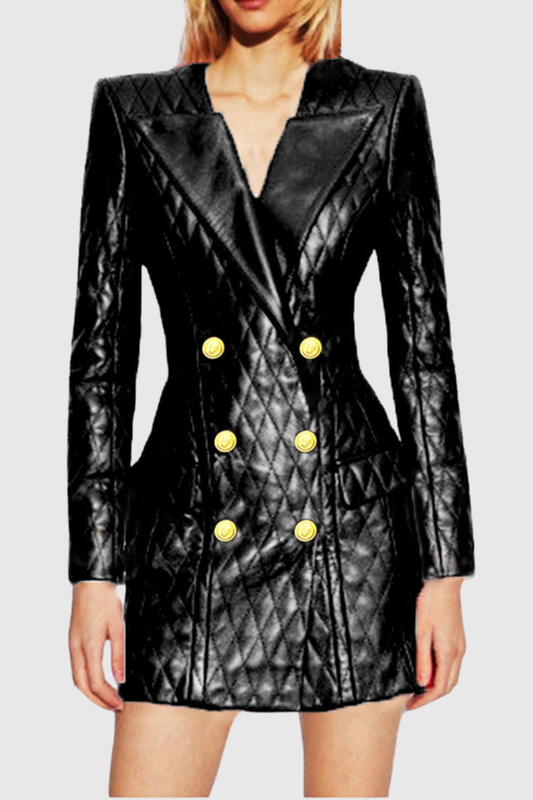 Danta Quilted Leather Buttoned Mini Blazer Dress