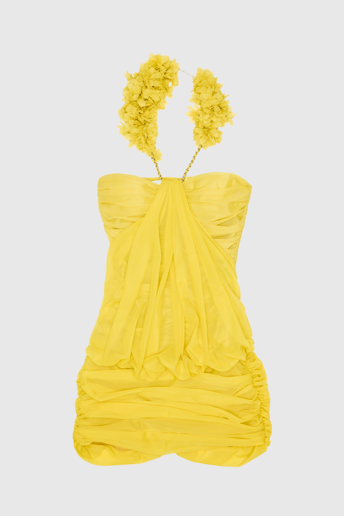 Darioya Floral Halter Ruched Mini Dress - Yellow