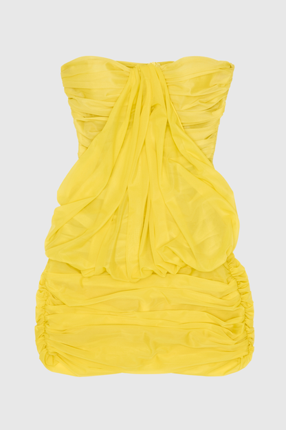 Darioya Floral Halter Ruched Mini Dress - Yellow