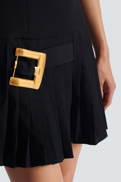 Darral Sleeveless Belted Pleated Mini Dress - Black