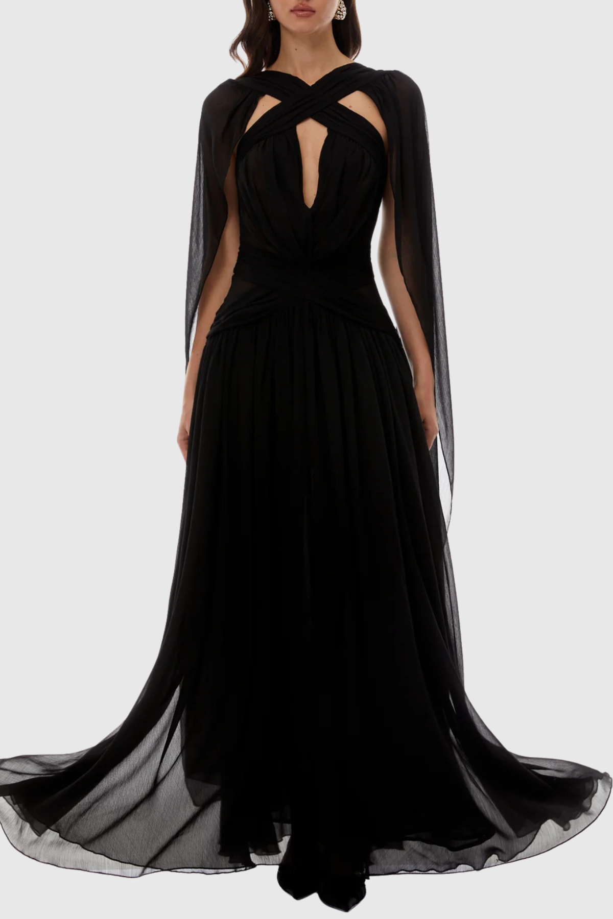 Darwra Chiffon Cutout Ribbon Maxi Dress