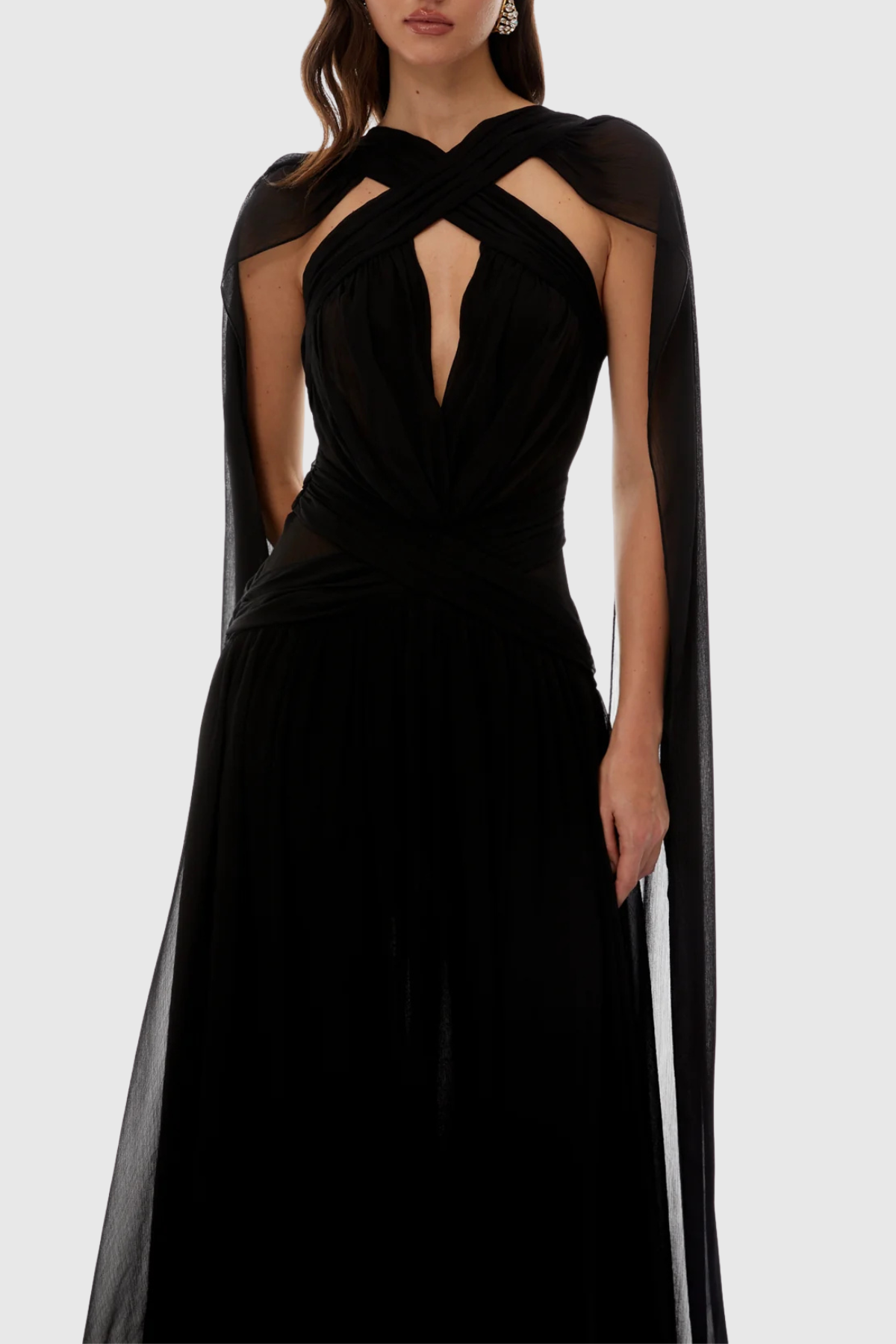 Darwra Chiffon Cutout Ribbon Maxi Dress