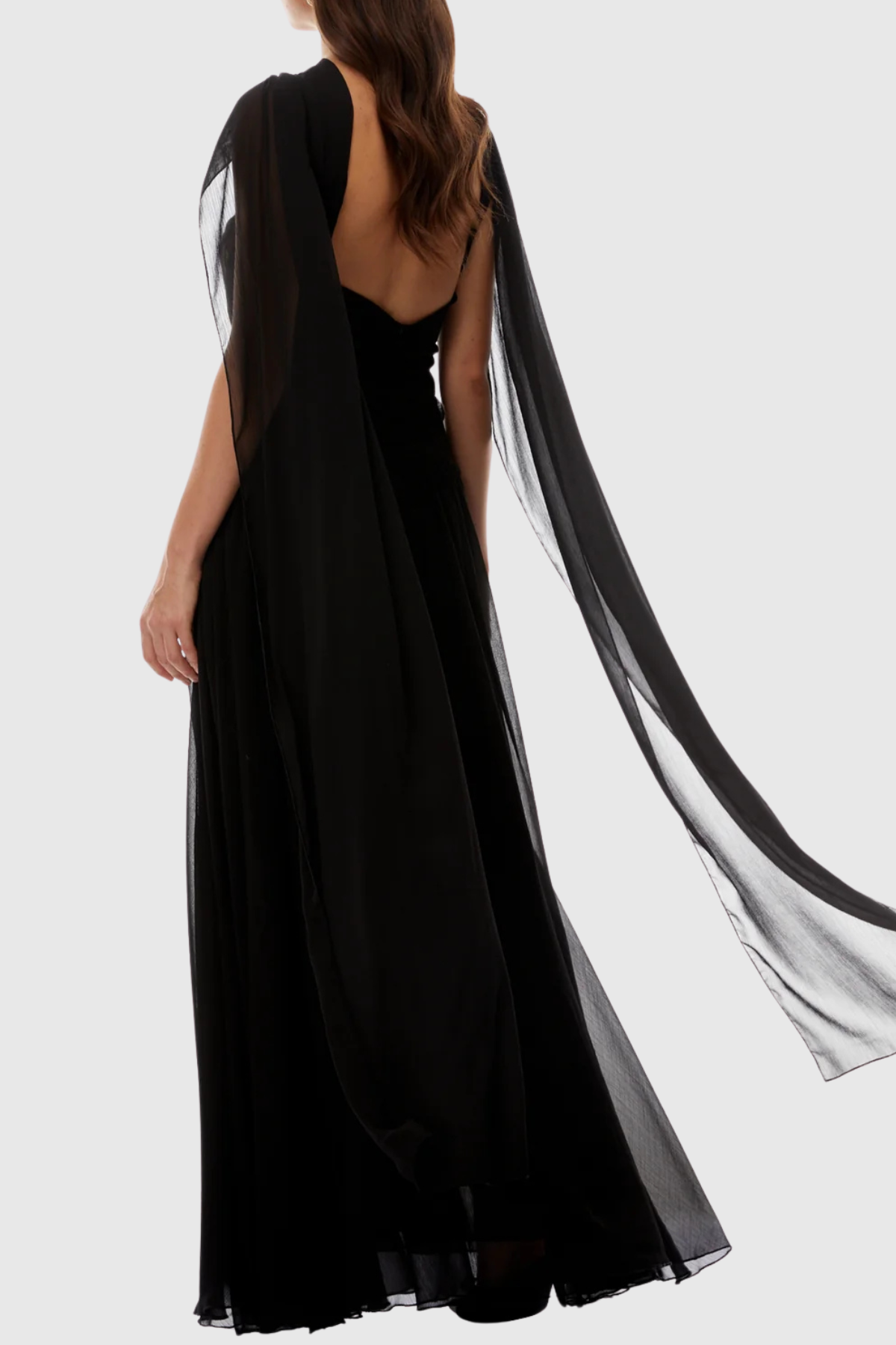 Darwra Chiffon Cutout Ribbon Maxi Dress