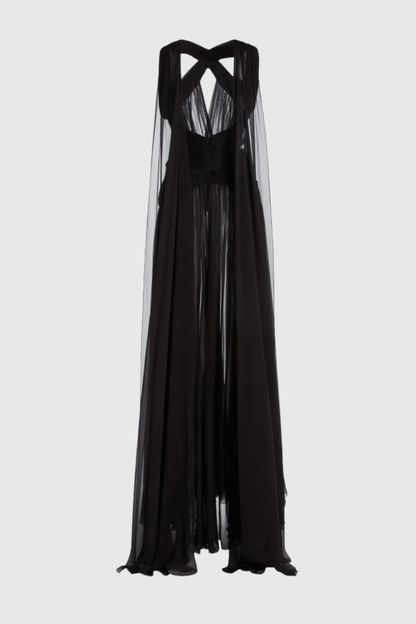 Darwra Chiffon Cutout Ribbon Maxi Dress