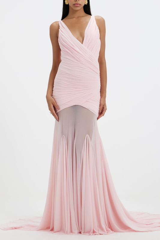 Darya Ruched Mermaid Maxi Dress - Pink