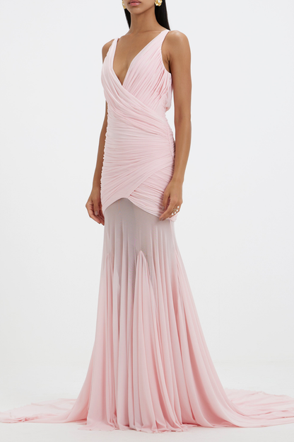 Darya Ruched Mermaid Maxi Dress - Pink
