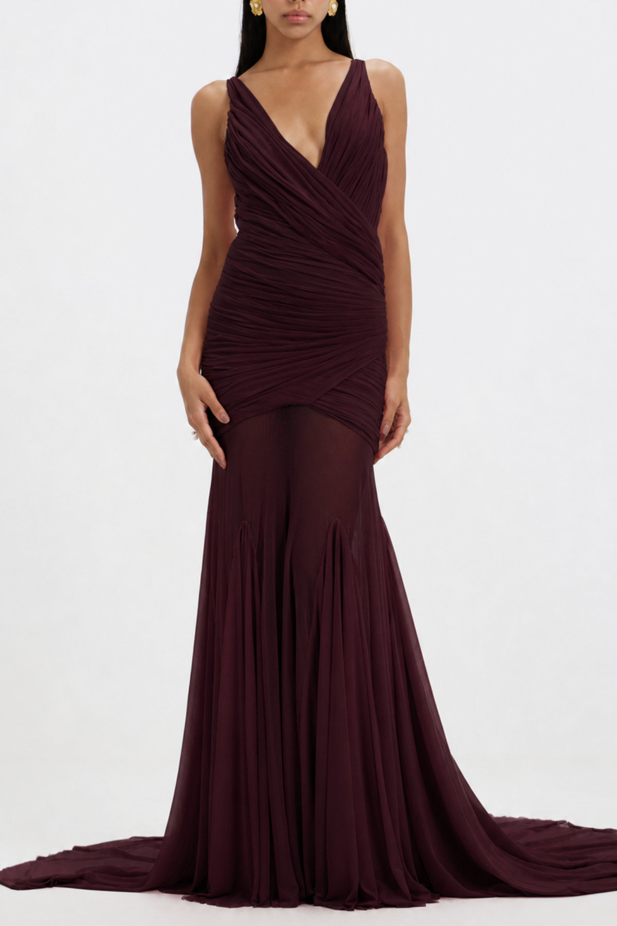 Darya Ruched Mermaid Maxi Dress - Wine