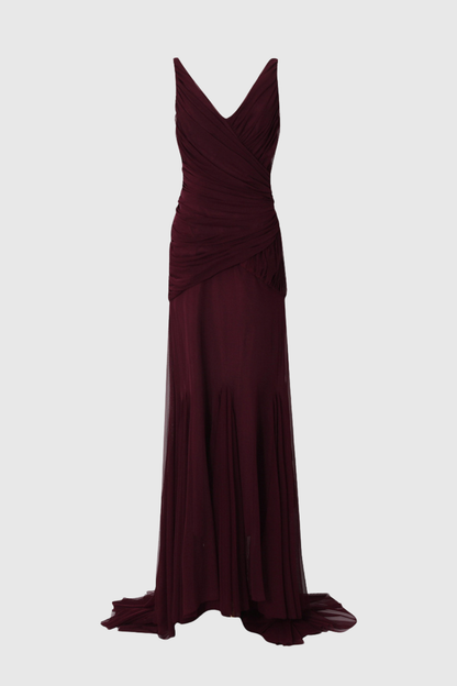 Darya Ruched Mermaid Maxi Dress - Wine
