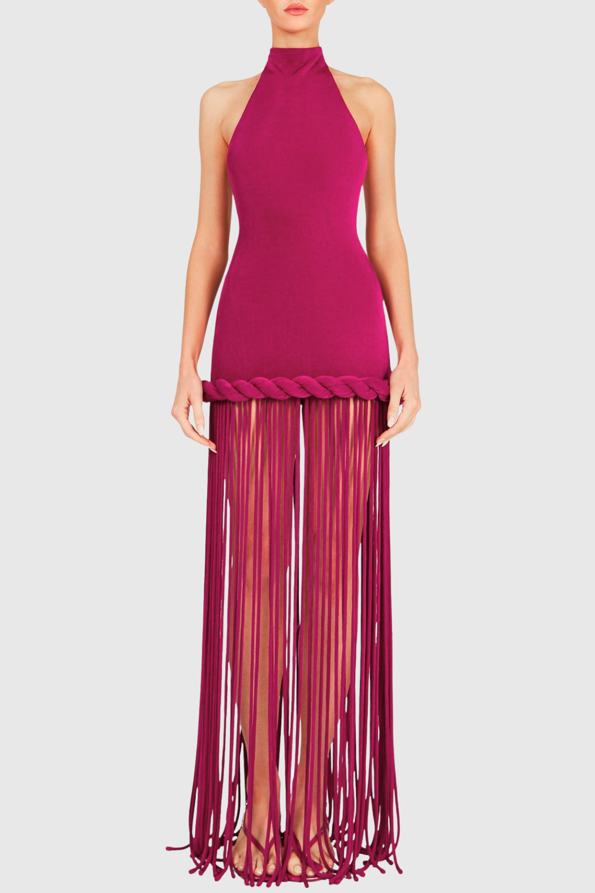 Datara Halter Rope Fringe Maxi Dress - Fuchsia