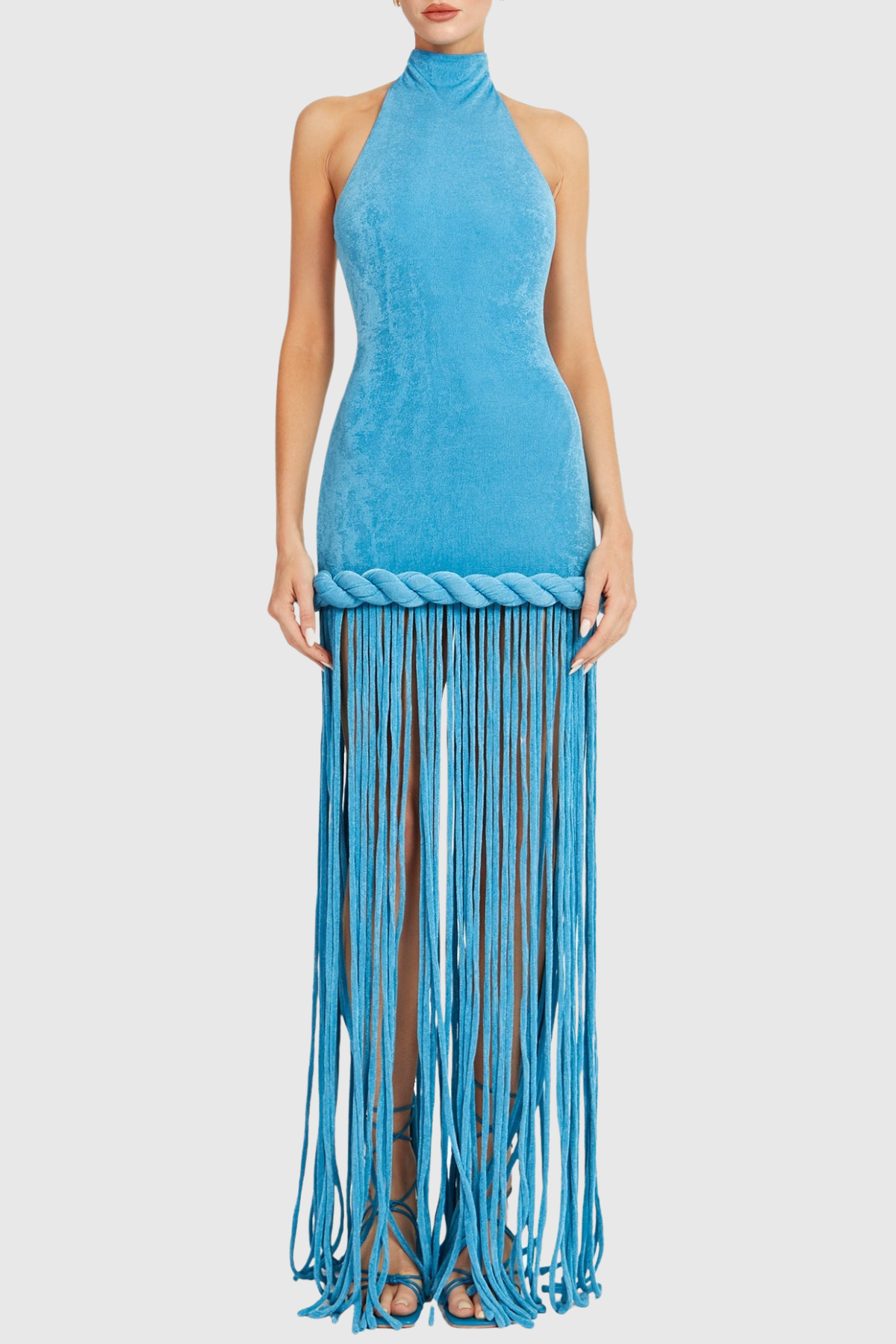 Datara Halter Rope Fringe Maxi Dress - Blue