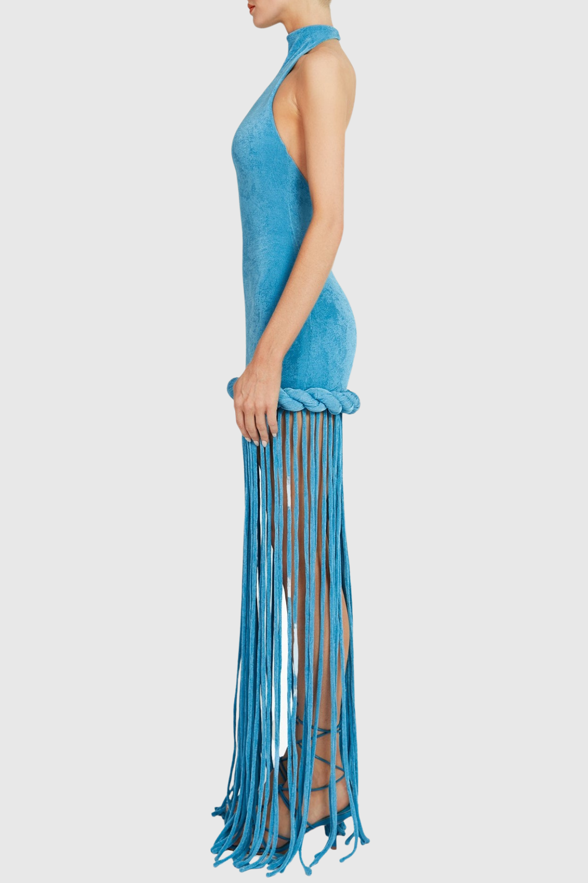 Datara Halter Rope Fringe Maxi Dress - Blue