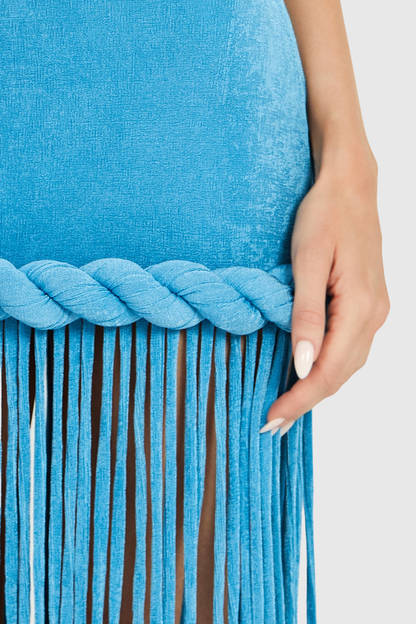 Datara Halter Rope Fringe Maxi Dress - Blue