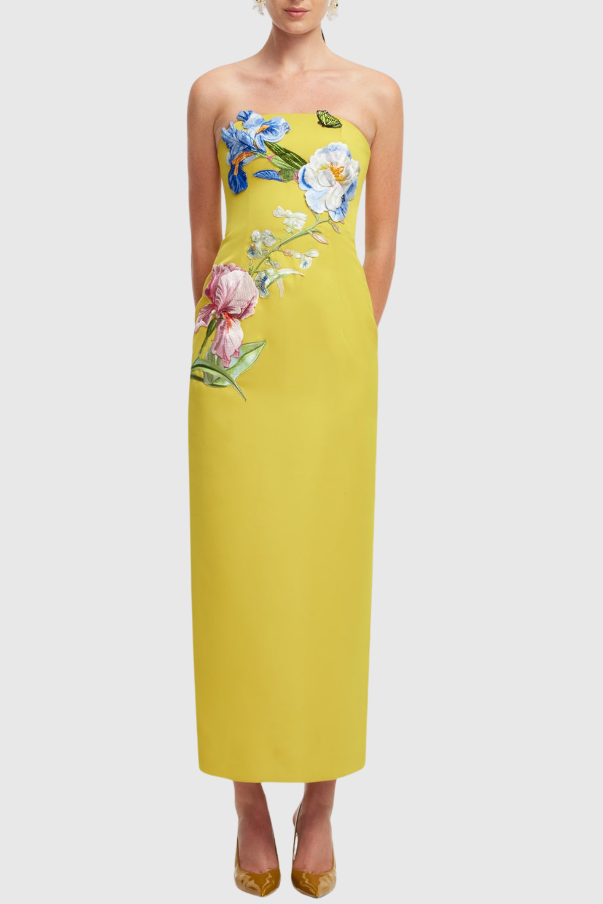 Davion Floral Embroidered Strapless Maxi Dress