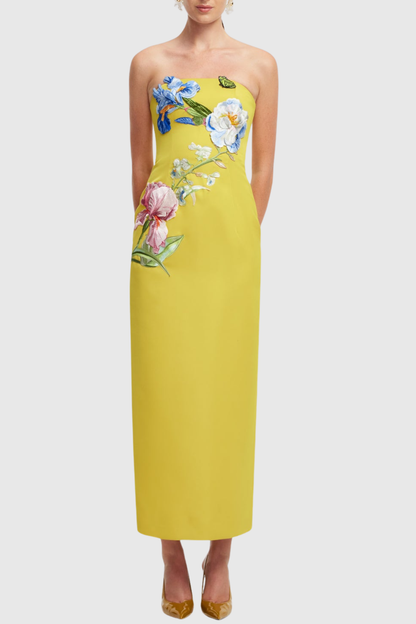 Davion Floral Embroidered Strapless Maxi Dress