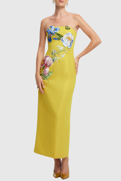 Davion Floral Embroidered Strapless Maxi Dress