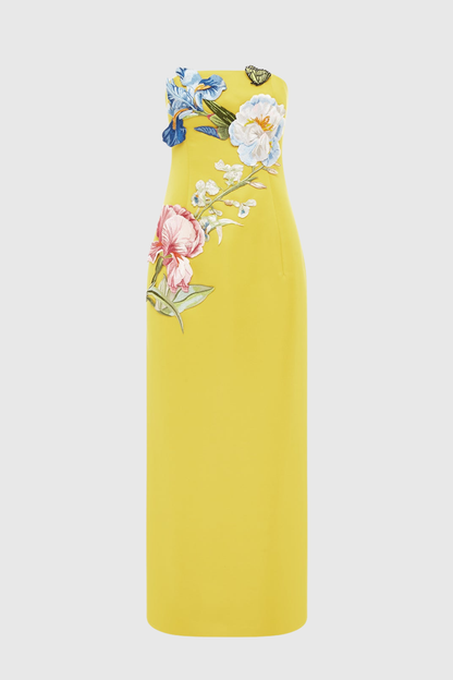 Davion Floral Embroidered Strapless Maxi Dress