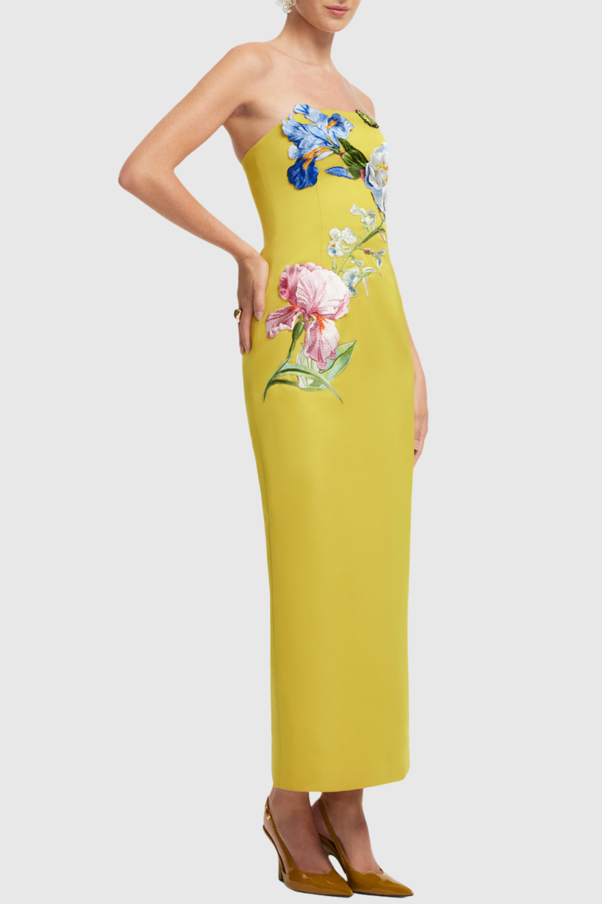 Davion Floral Embroidered Strapless Maxi Dress