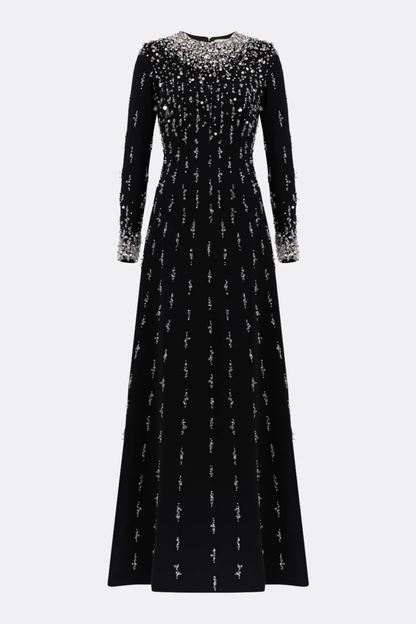 Daway Crystal Bead Embellished Maxi Dress - Black