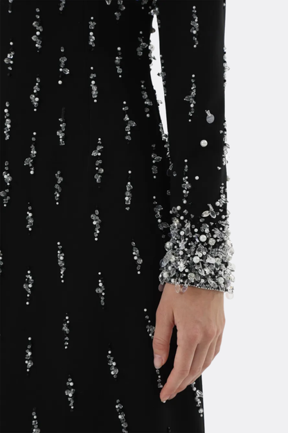 Daway Crystal Bead Embellished Maxi Dress - Black
