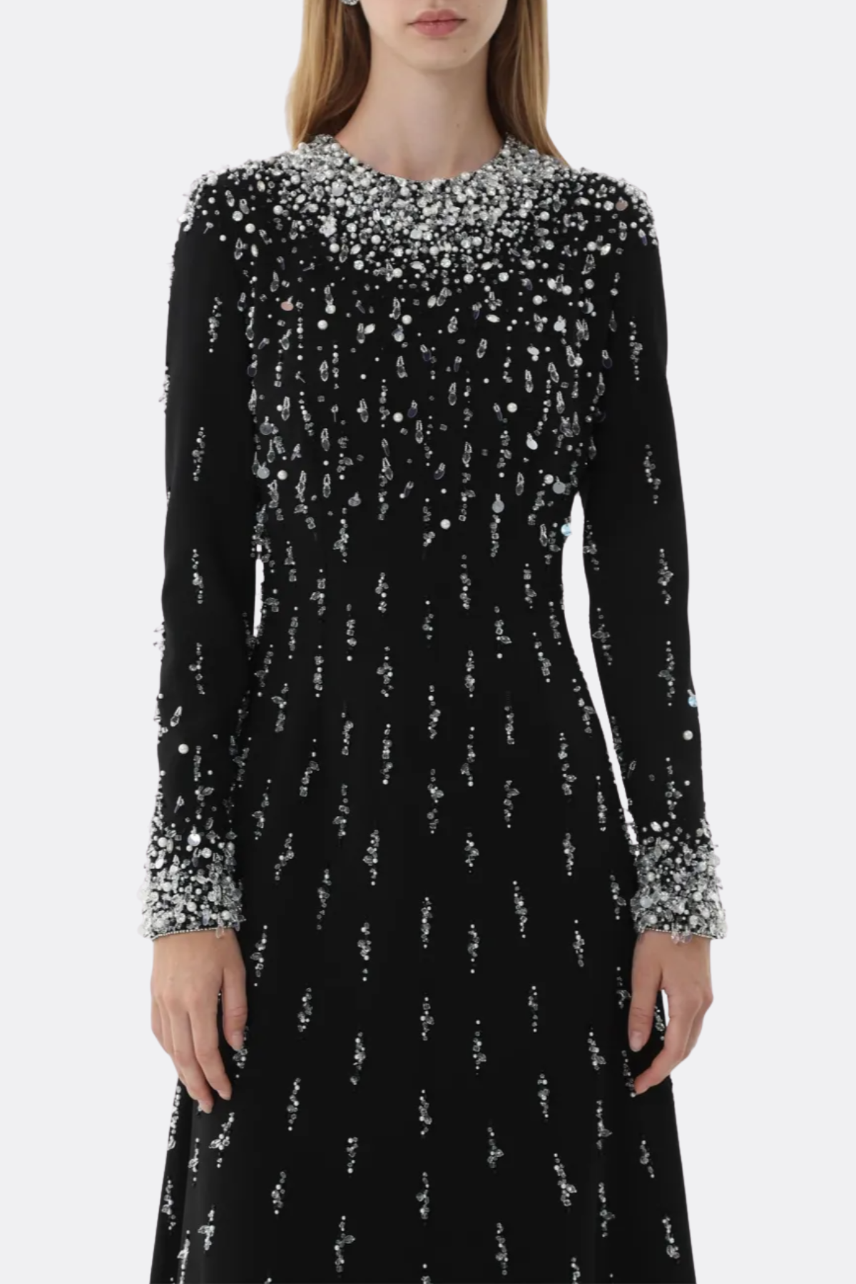 Daway Crystal Bead Embellished Maxi Dress - Black