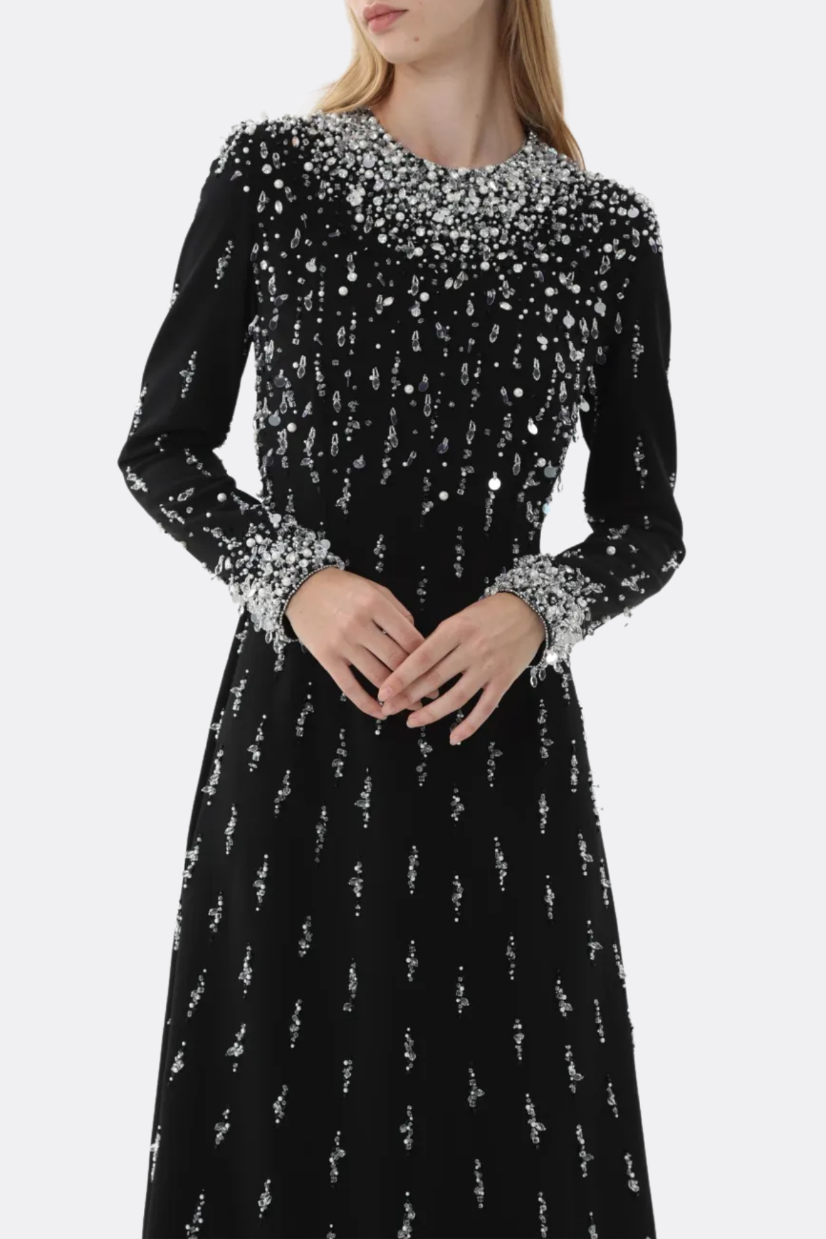 Daway Crystal Bead Embellished Maxi Dress - Black
