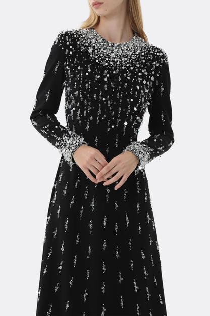 Daway Crystal Bead Embellished Maxi Dress - Black