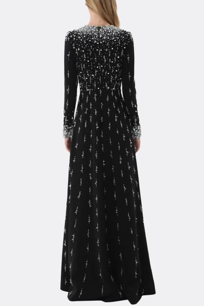 Daway Crystal Bead Embellished Maxi Dress - Black