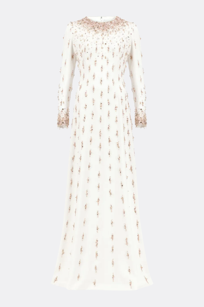 Daway Crystal Bead Embellished Maxi Dress - White