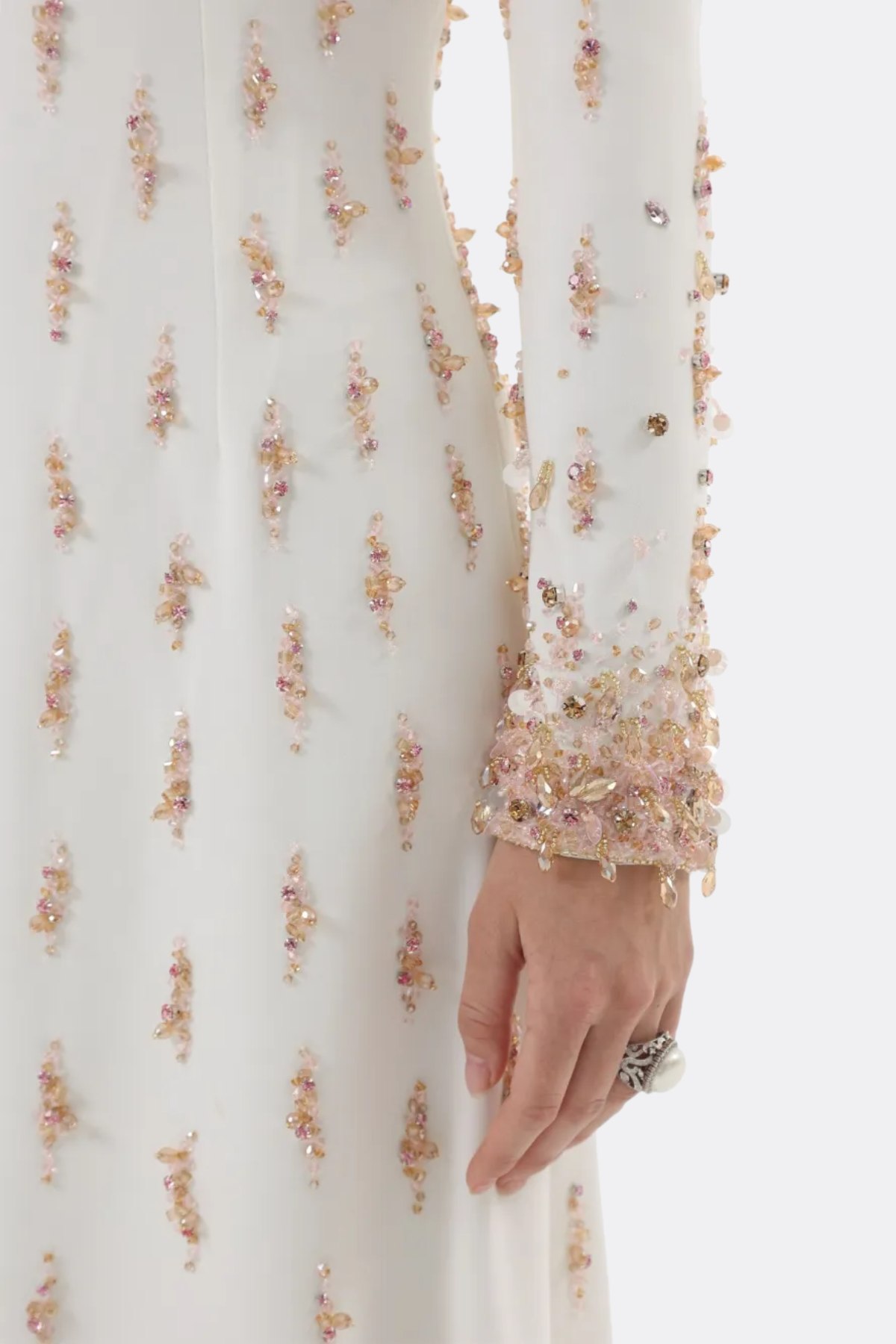 Daway Crystal Bead Embellished Maxi Dress - White