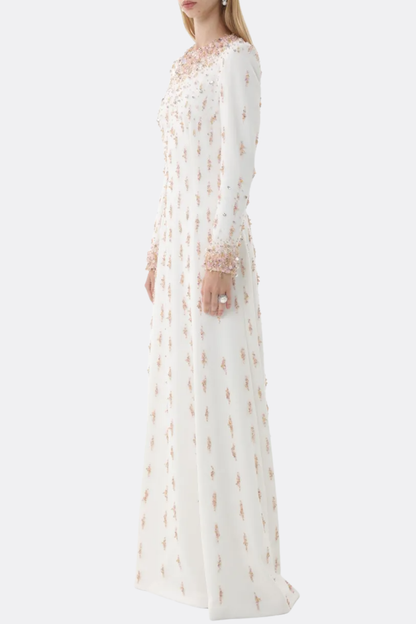 Daway Crystal Bead Embellished Maxi Dress - White