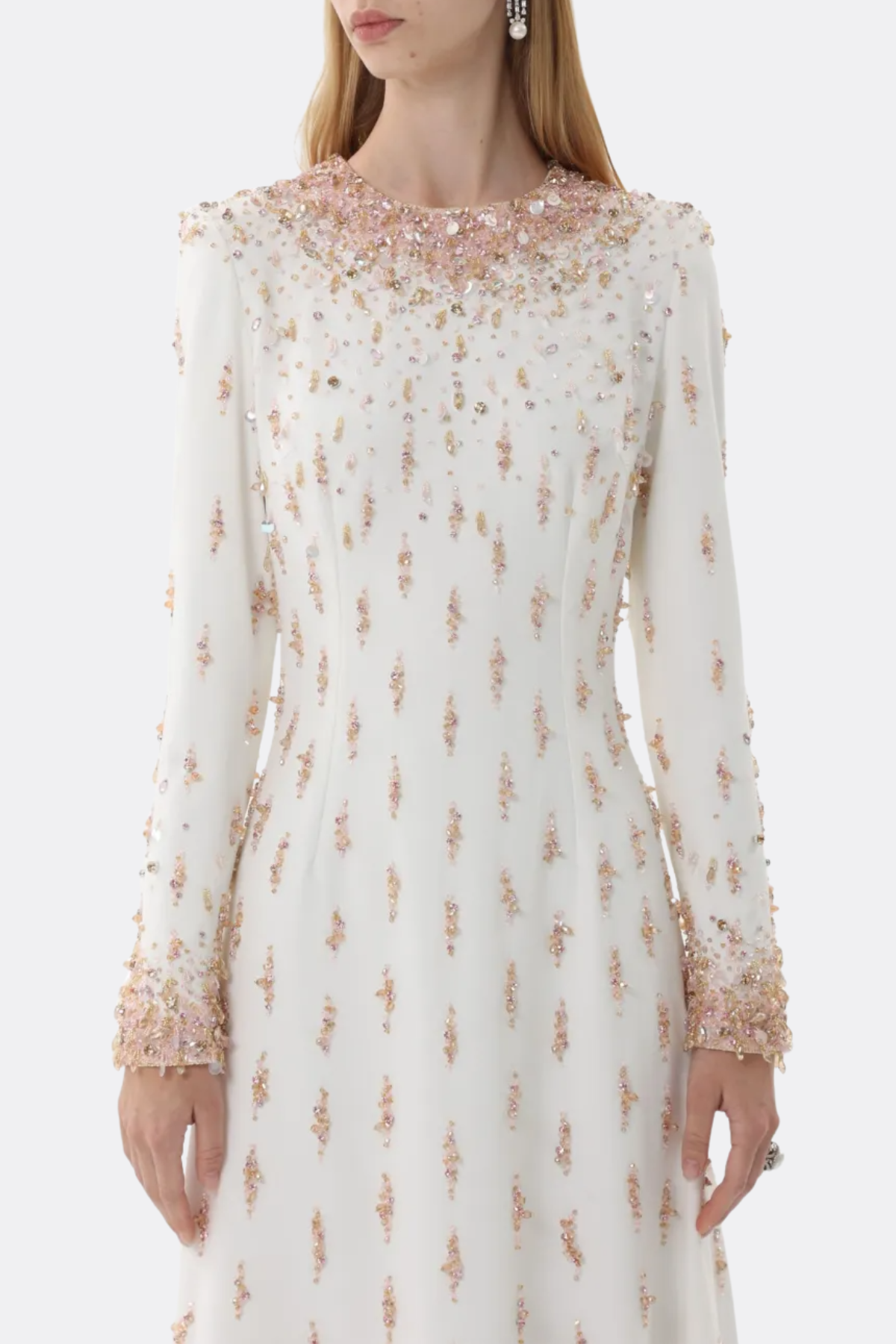 Daway Crystal Bead Embellished Maxi Dress - White