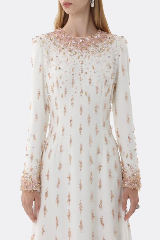 Daway Crystal Bead Embellished Maxi Dress - White