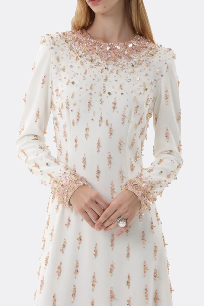 Daway Crystal Bead Embellished Maxi Dress - White