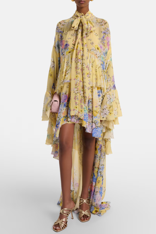 Deidra Asymmetric Ruffle Silk Mini Dress