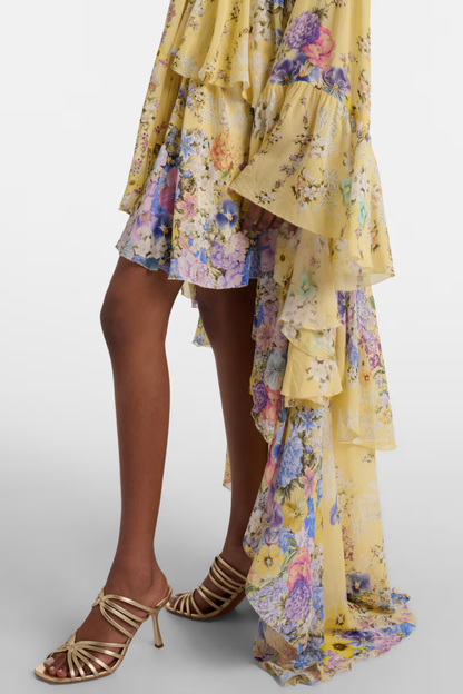 Deidra Asymmetric Ruffle Silk Mini Dress
