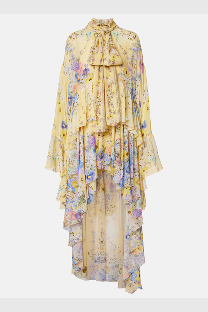 Deidra Asymmetric Ruffle Silk Mini Dress