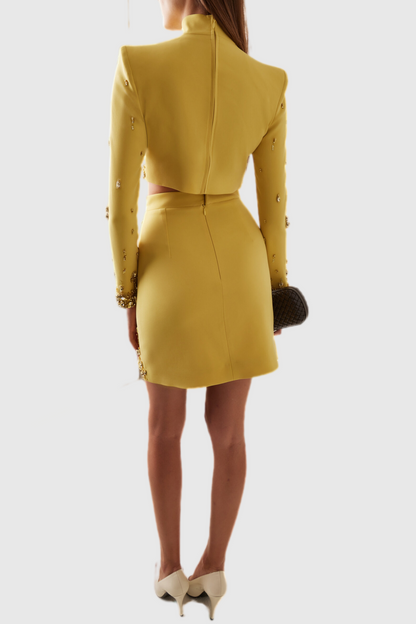 Deirda Diamante Embellished Two Piece Set - Yellow