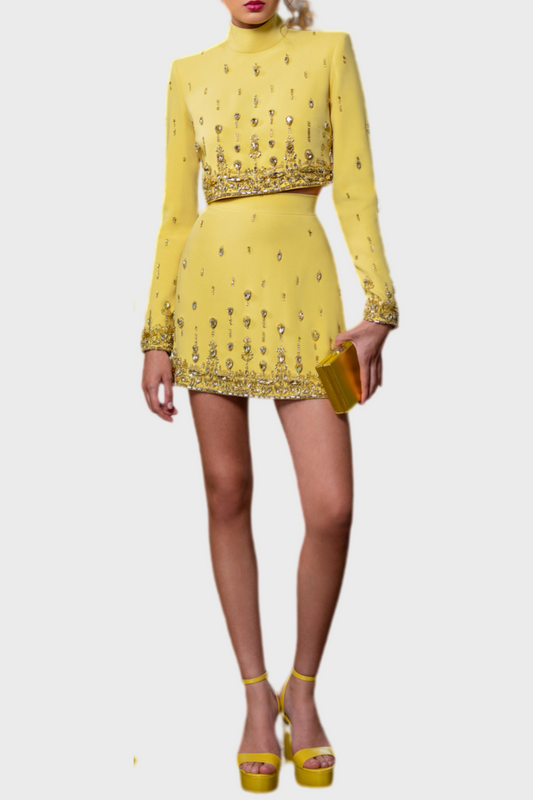 Deirda Diamante Embellished Two Piece Set - Yellow
