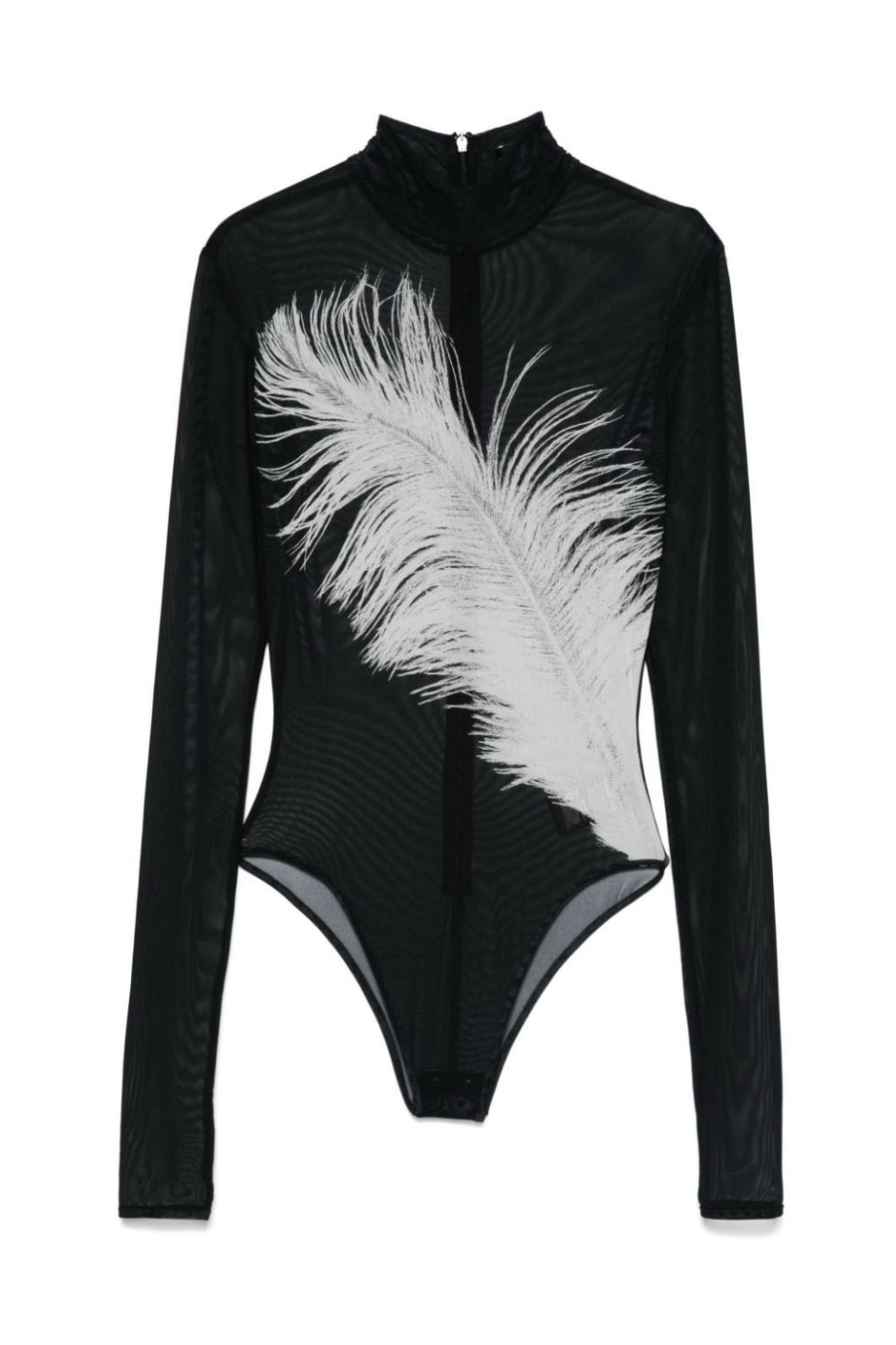Deirdre Feather Mesh Bodysuit - Black