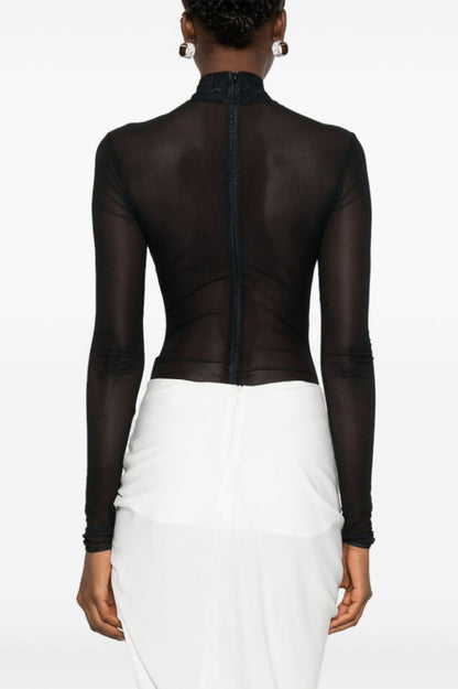 Deirdre Feather Mesh Bodysuit - Black