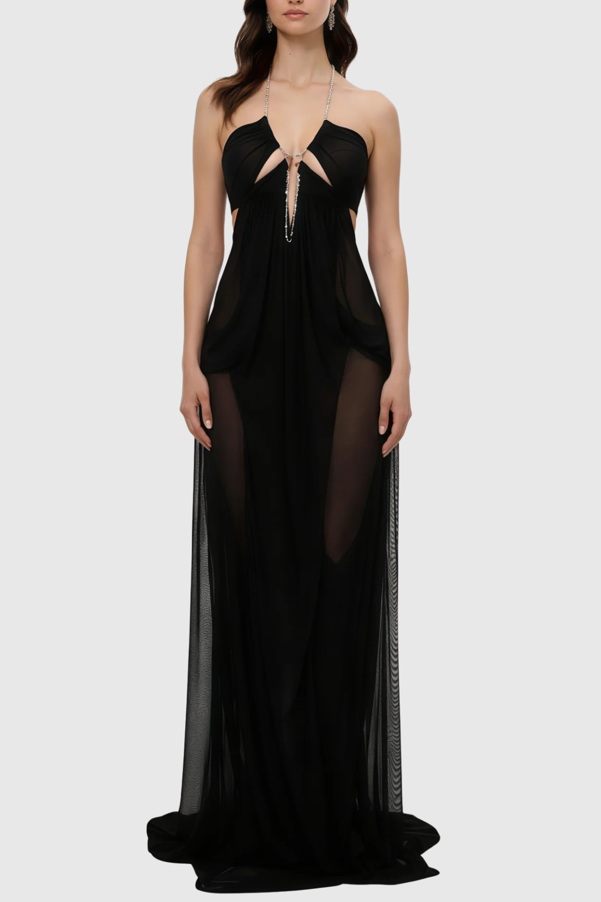 Delfina Semi-Sheer Mesh Maxi Dress - Black