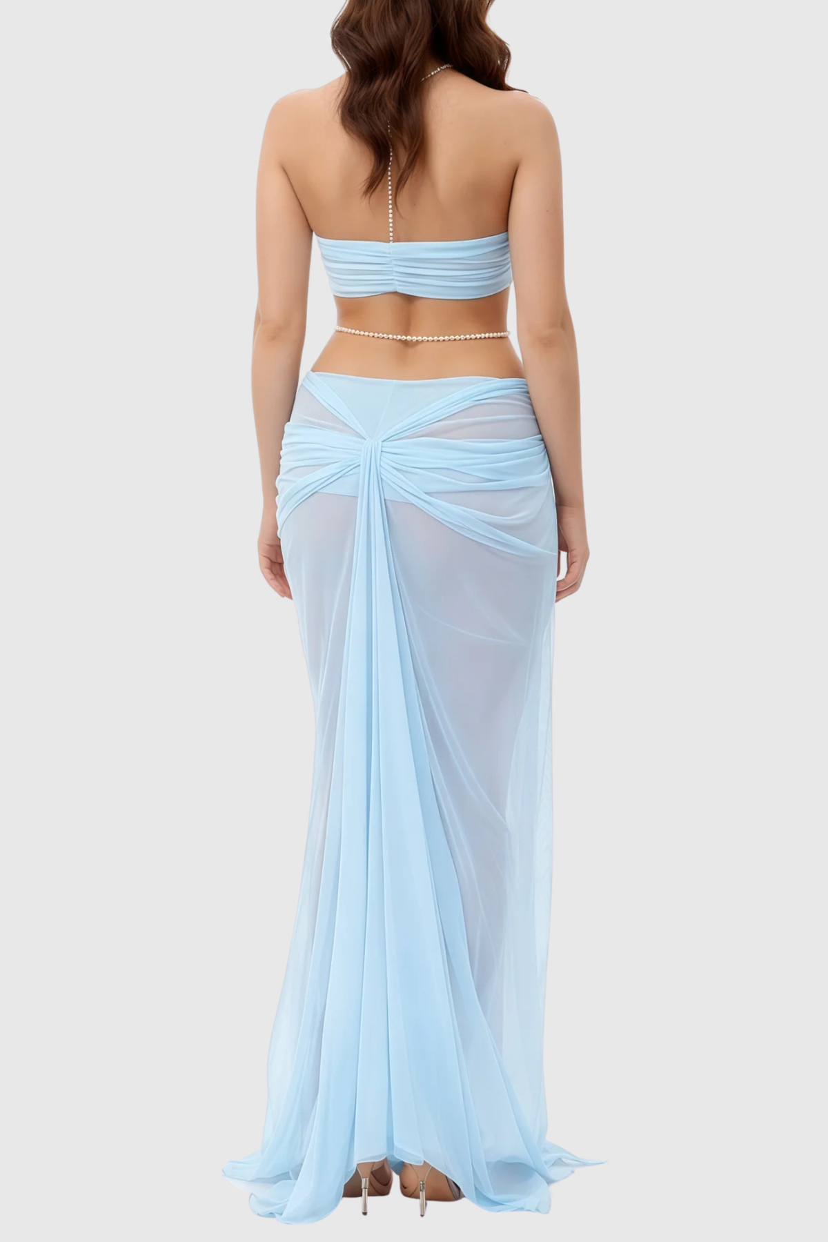 Delfina Semi-Sheer Mesh Maxi Dress - Blue