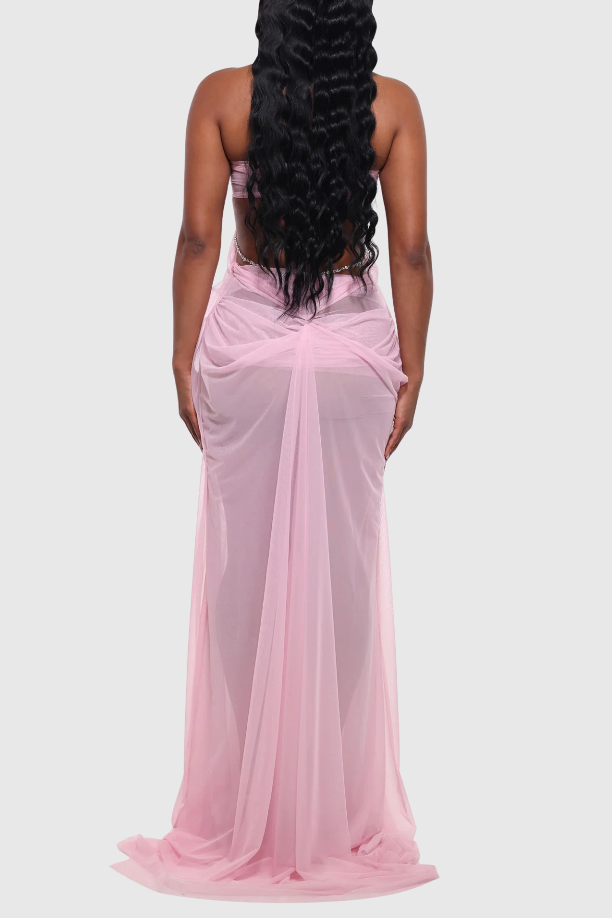 Delfina Semi-Sheer Mesh Maxi Dress - Pink