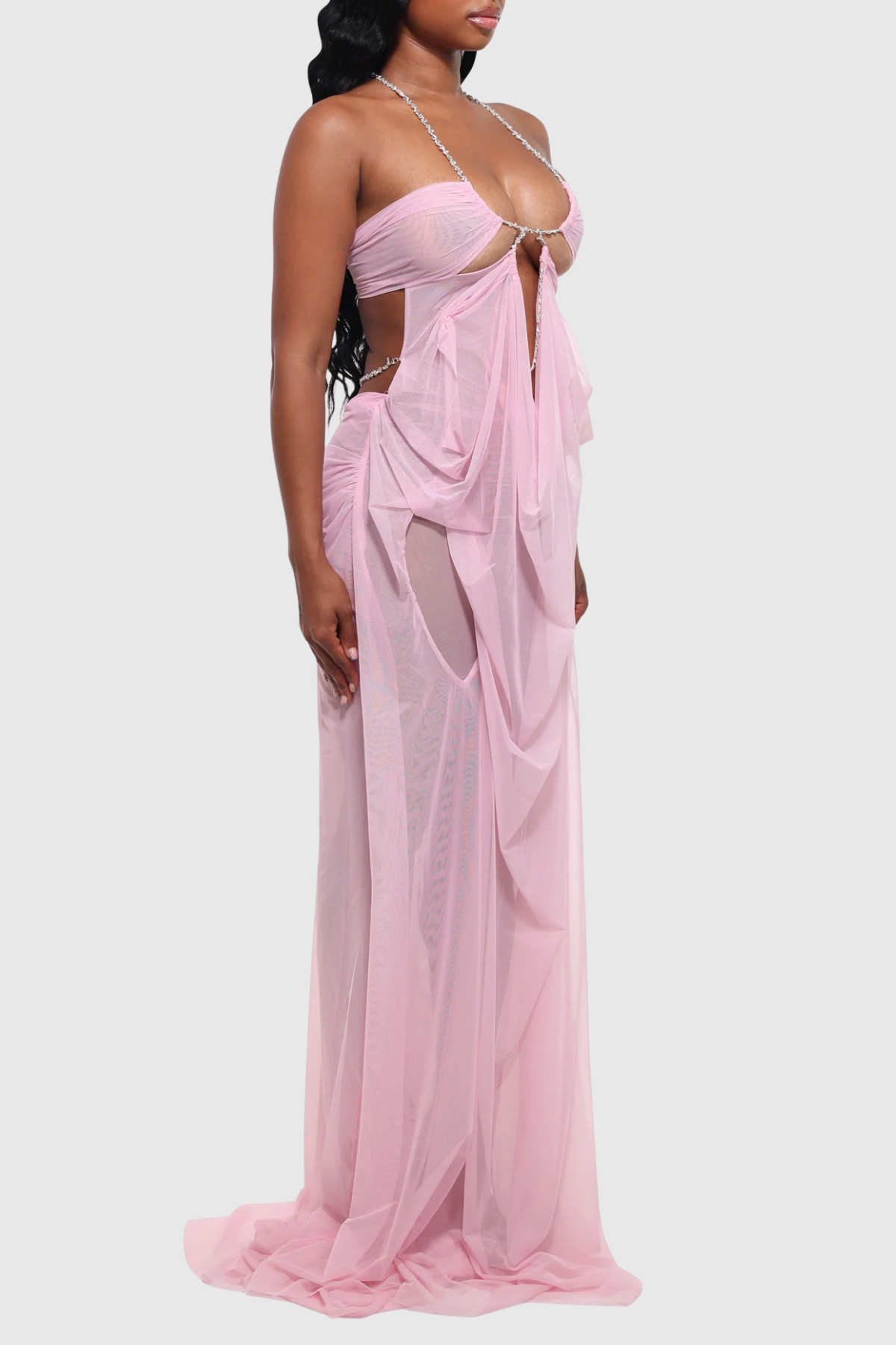 Delfina Semi-Sheer Mesh Maxi Dress - Pink