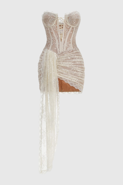 Delgado Lace Corset Strapless Mini Dress - Beige